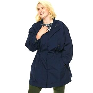 POPSUGAR Drop-Shoulder Anorak Jacket Navy blue drawstring waist
